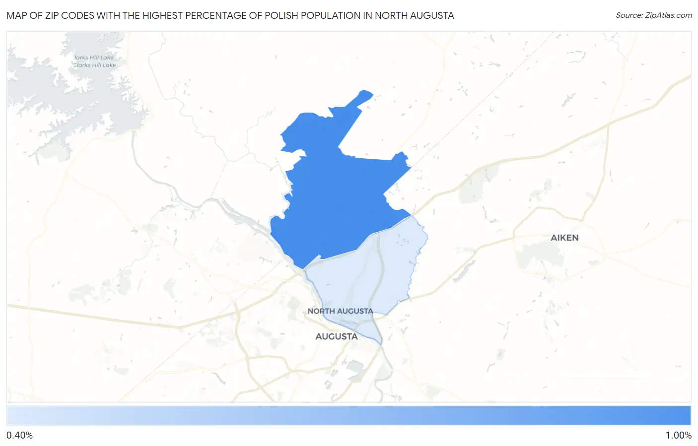 Zip Codes with the Highest Percentage of Polish Population in North Augusta Map