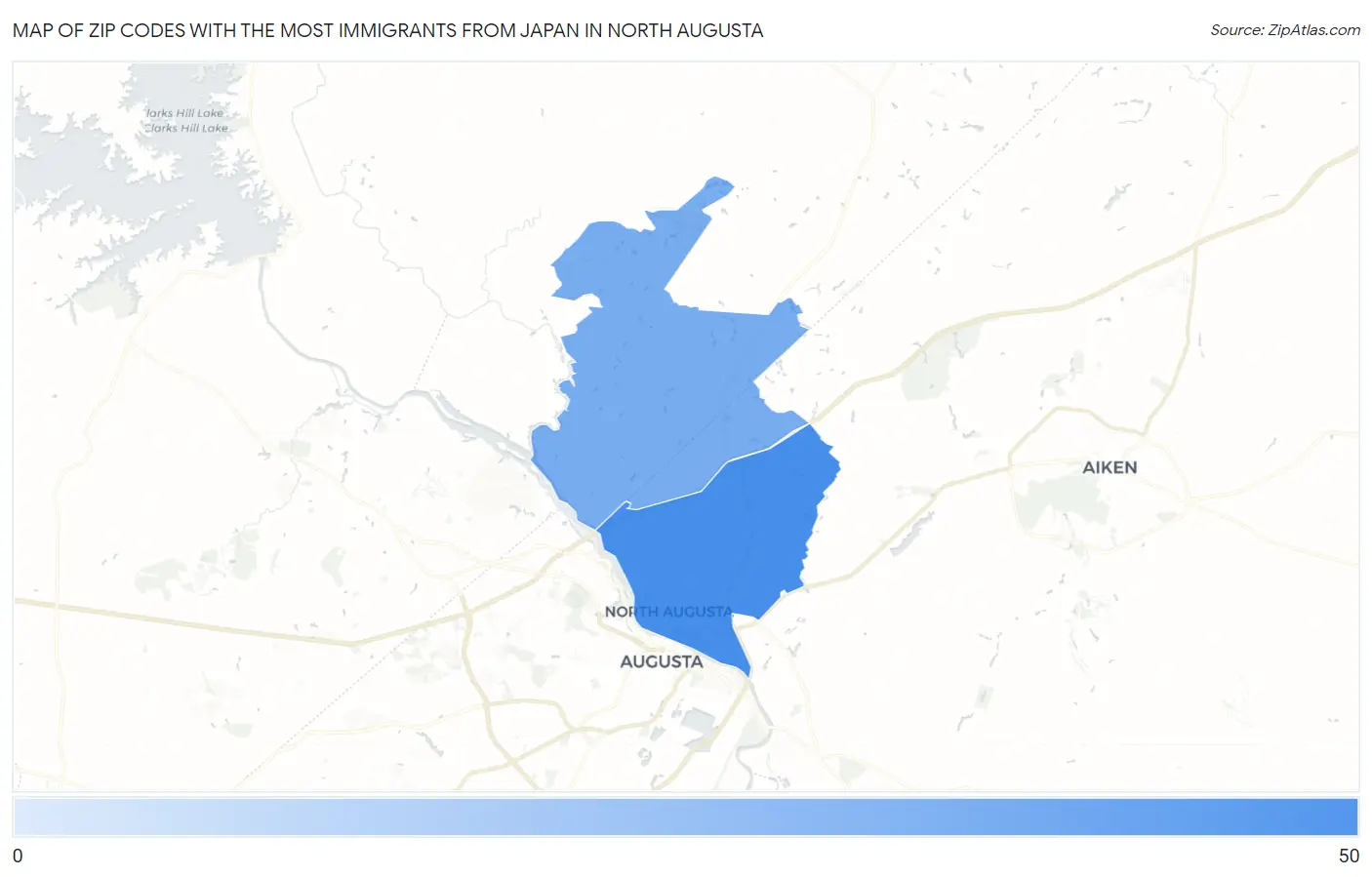 Zip Codes with the Most Immigrants from Japan in North Augusta Map