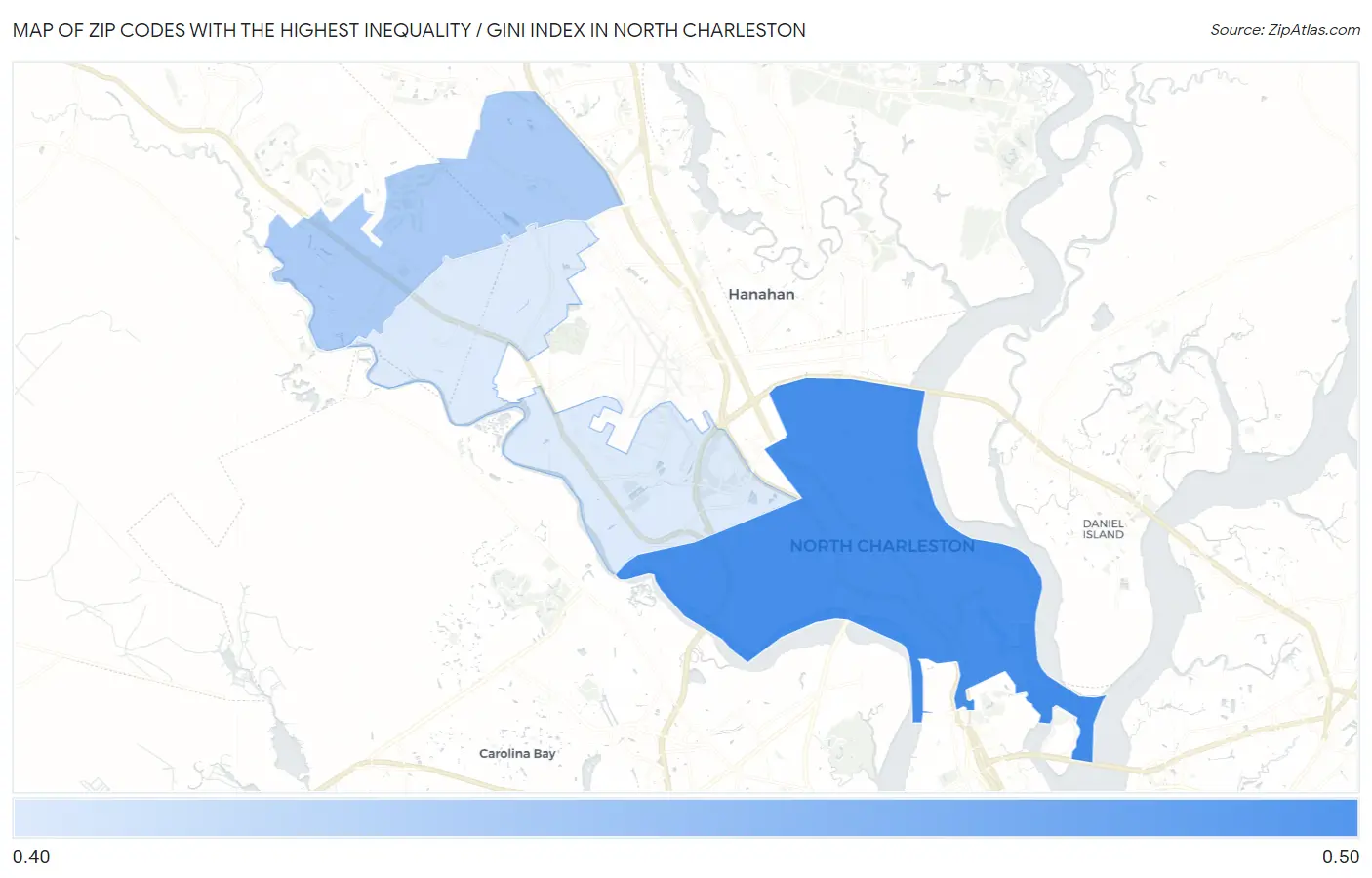 Zip Codes with the Highest Inequality / Gini Index in North Charleston Map