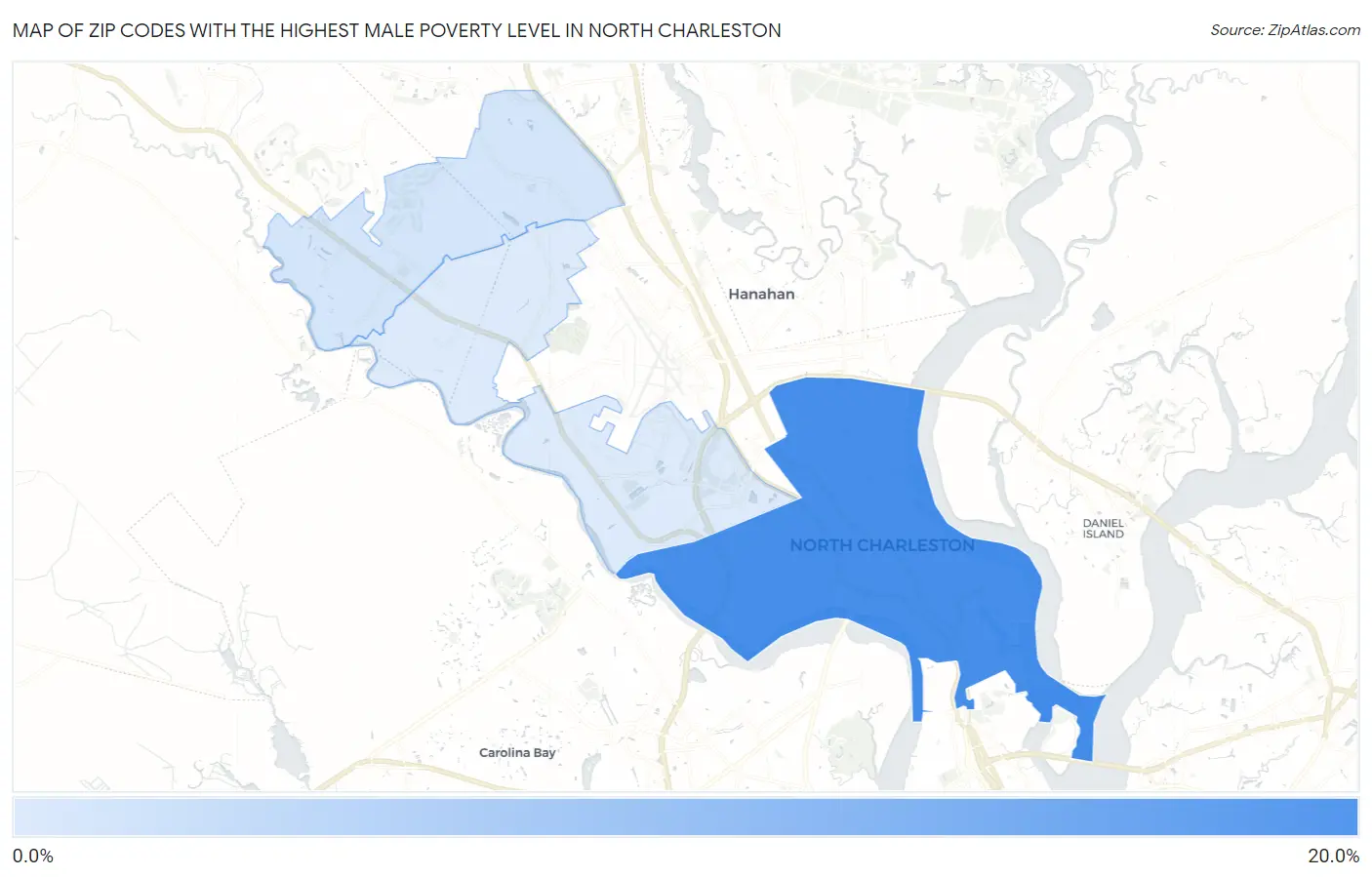 Zip Codes with the Highest Male Poverty Level in North Charleston Map