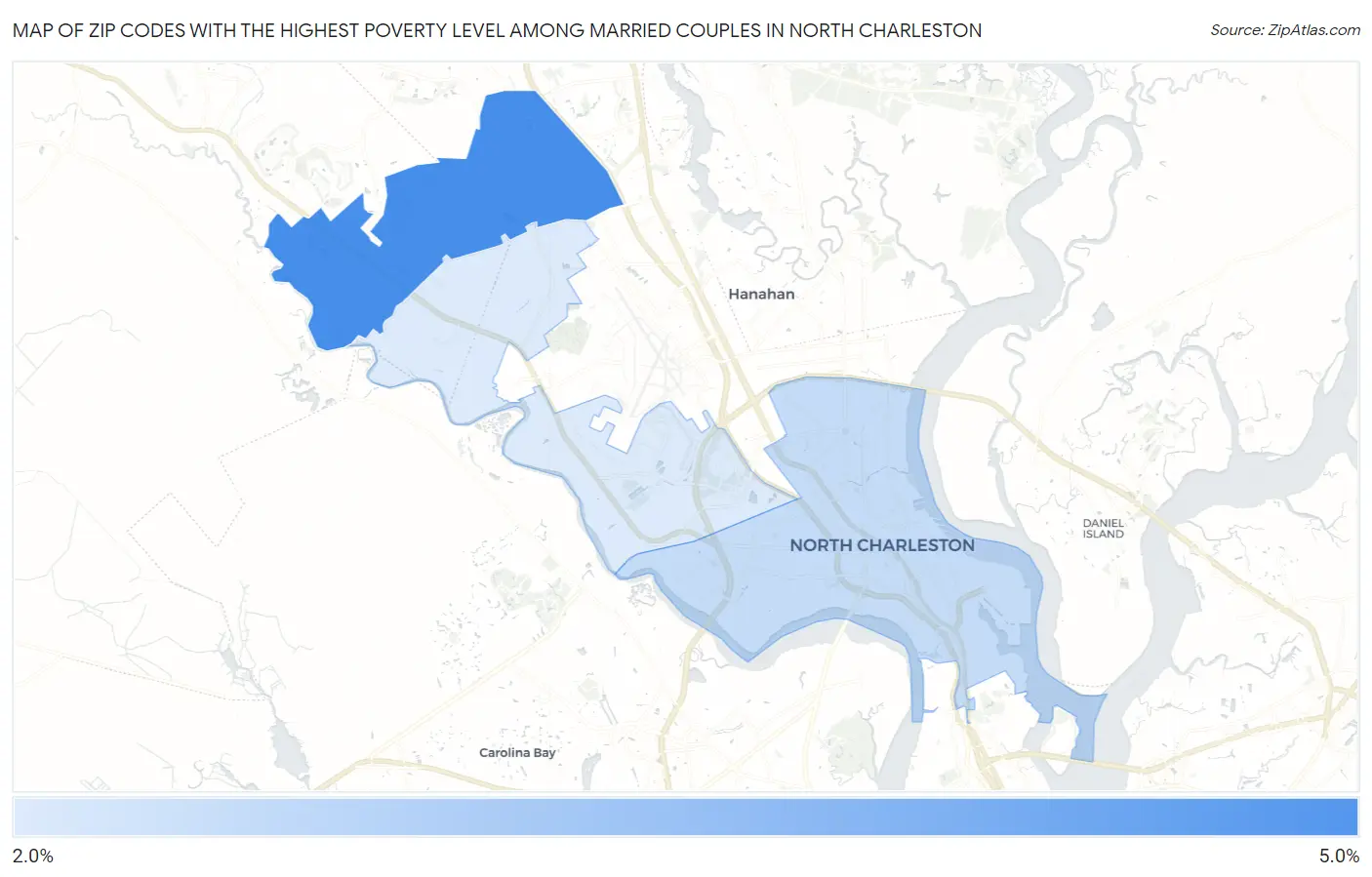 Zip Codes with the Highest Poverty Level Among Married Couples in North Charleston Map