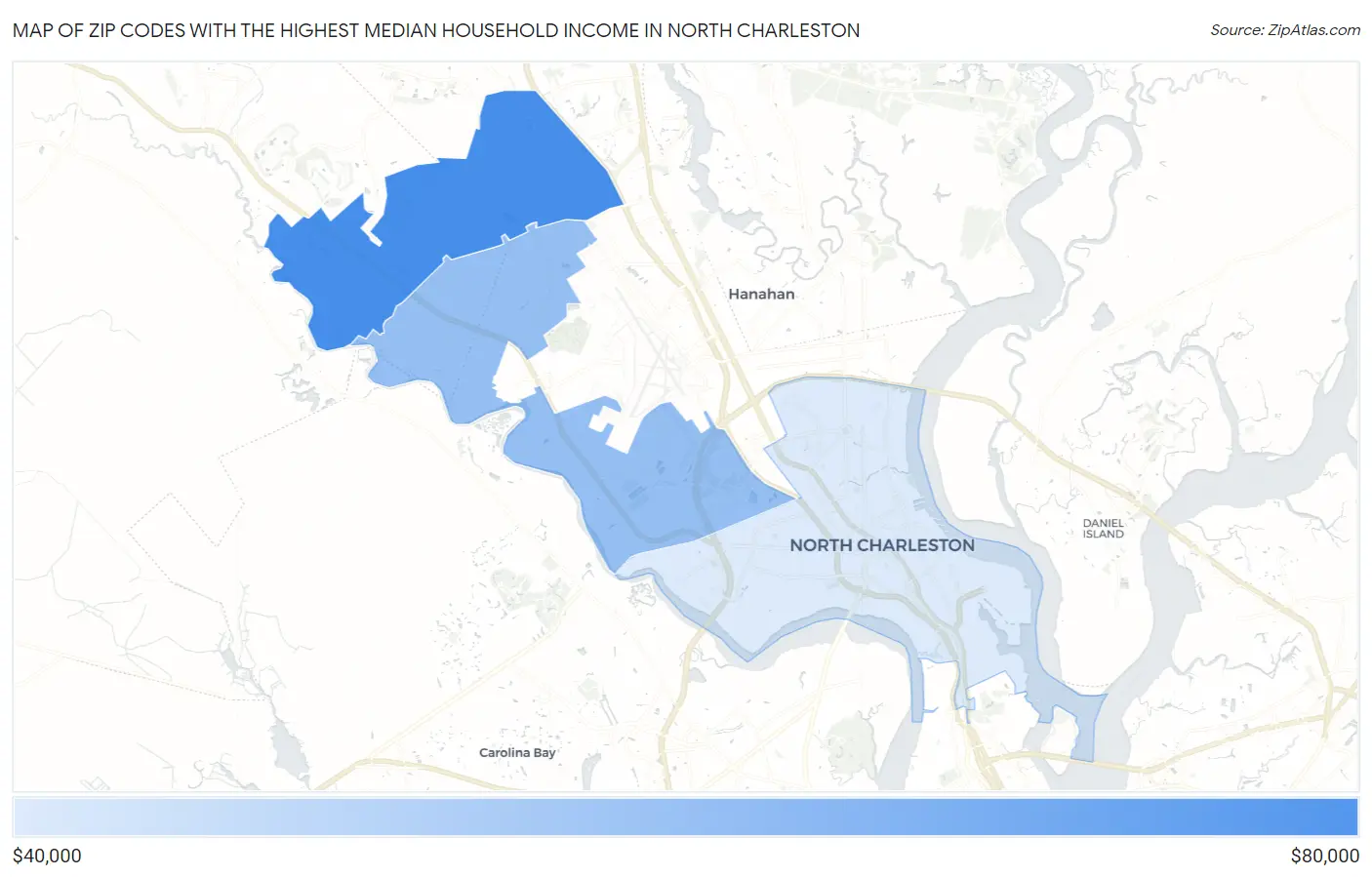 Zip Codes with the Highest Median Household Income in North Charleston Map
