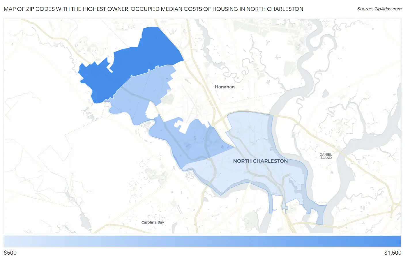 Zip Codes with the Highest Owner-Occupied Median Costs of Housing in North Charleston Map