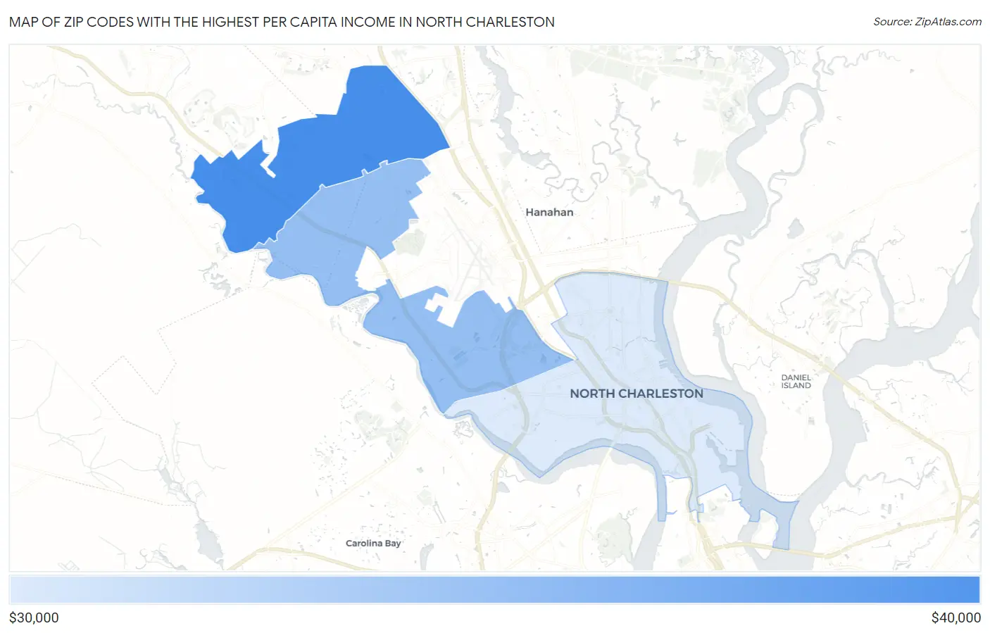 Zip Codes with the Highest Per Capita Income in North Charleston Map