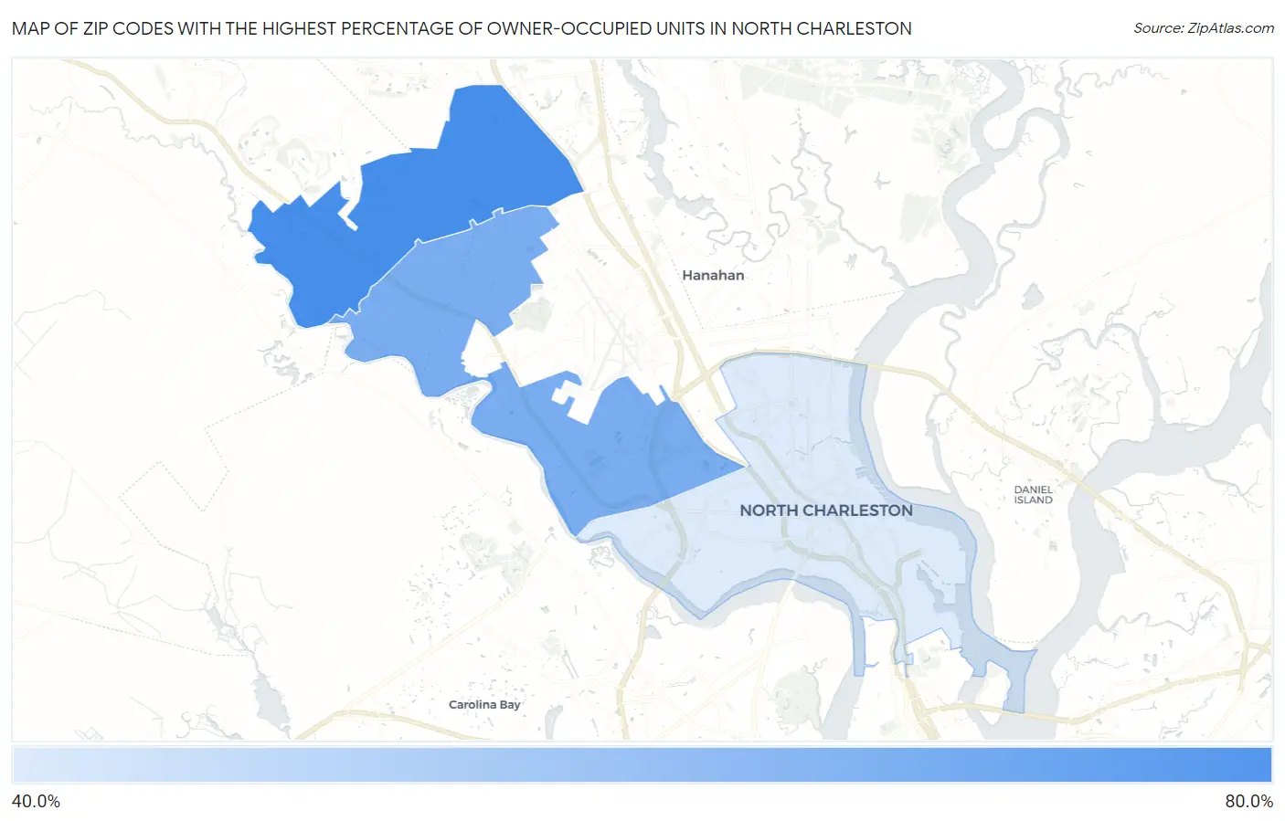 Zip Codes with the Highest Percentage of Owner-Occupied Units in North Charleston Map