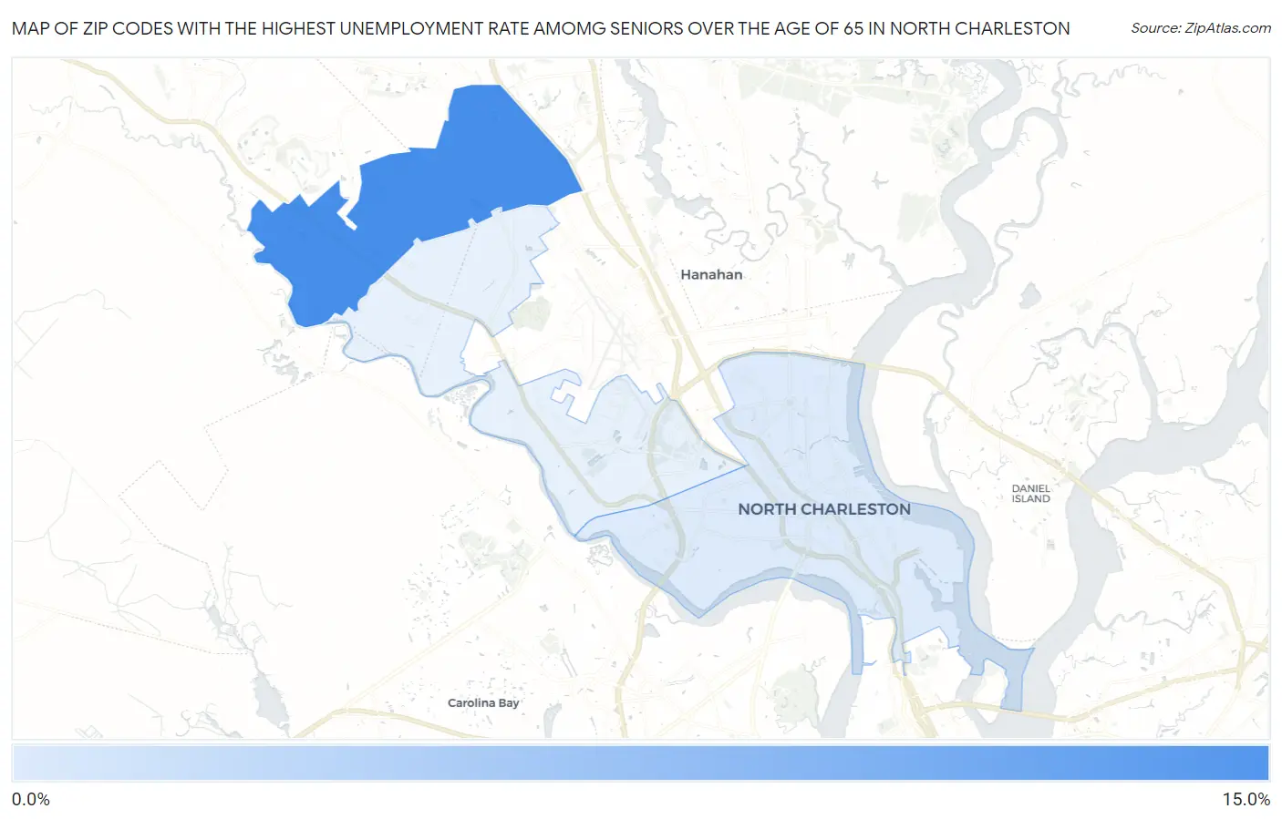 Zip Codes with the Highest Unemployment Rate Amomg Seniors Over the Age of 65 in North Charleston Map