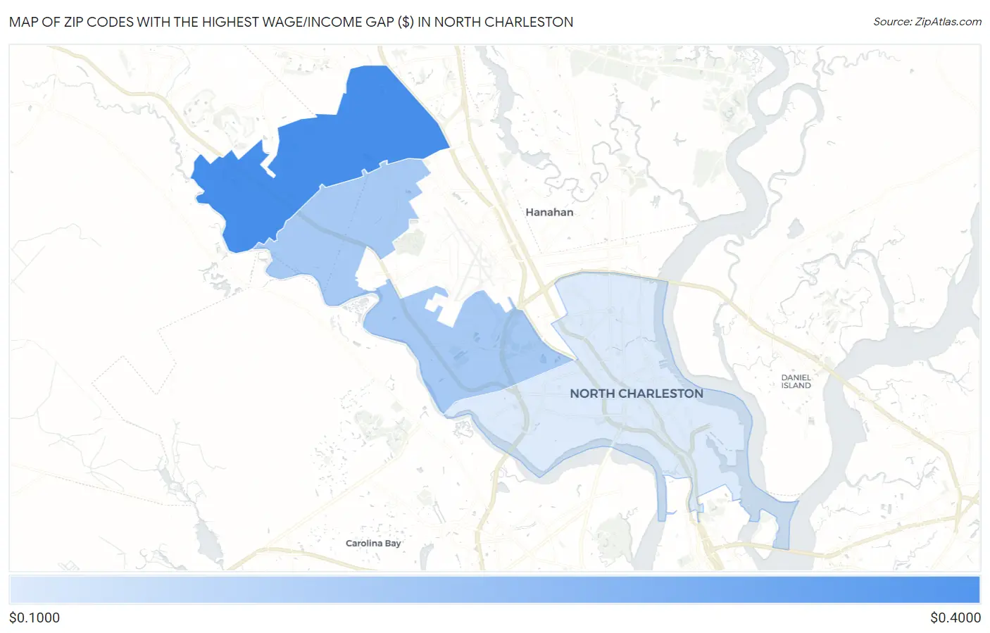 Zip Codes with the Highest Wage/Income Gap ($) in North Charleston Map