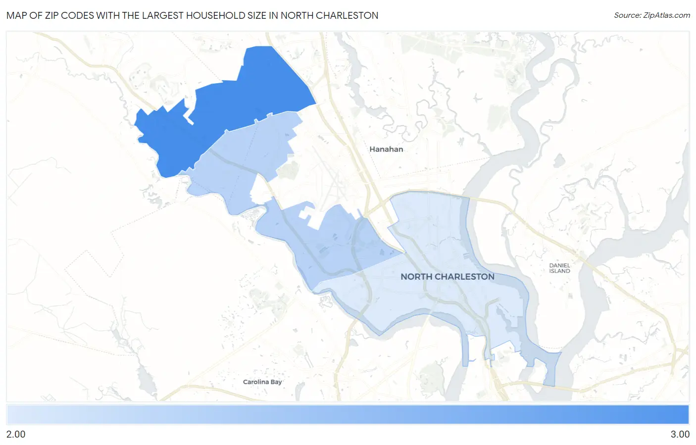 Zip Codes with the Largest Household Size in North Charleston Map