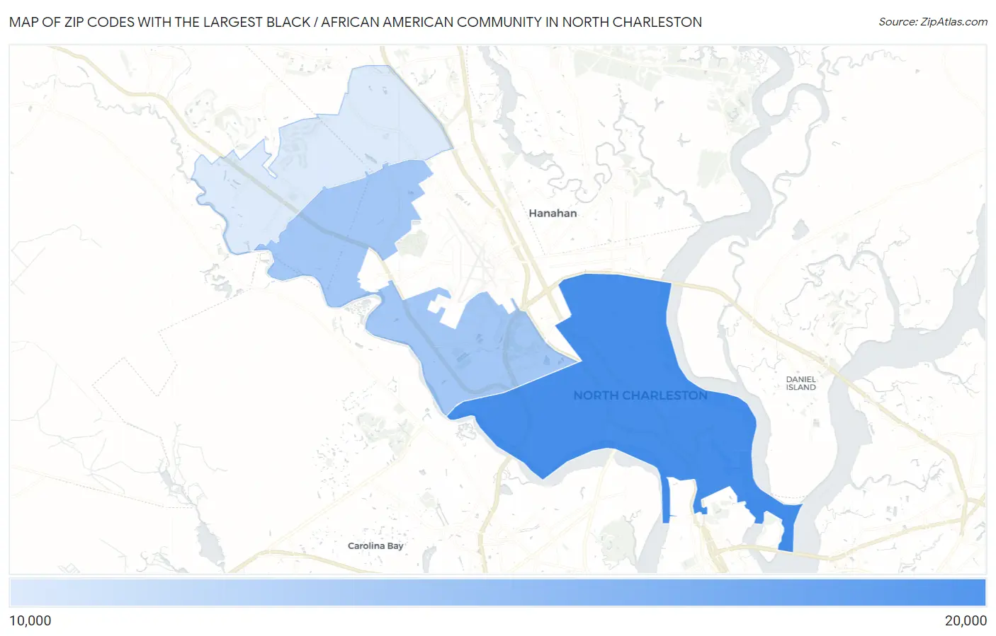 Zip Codes with the Largest Black / African American Community in North Charleston Map