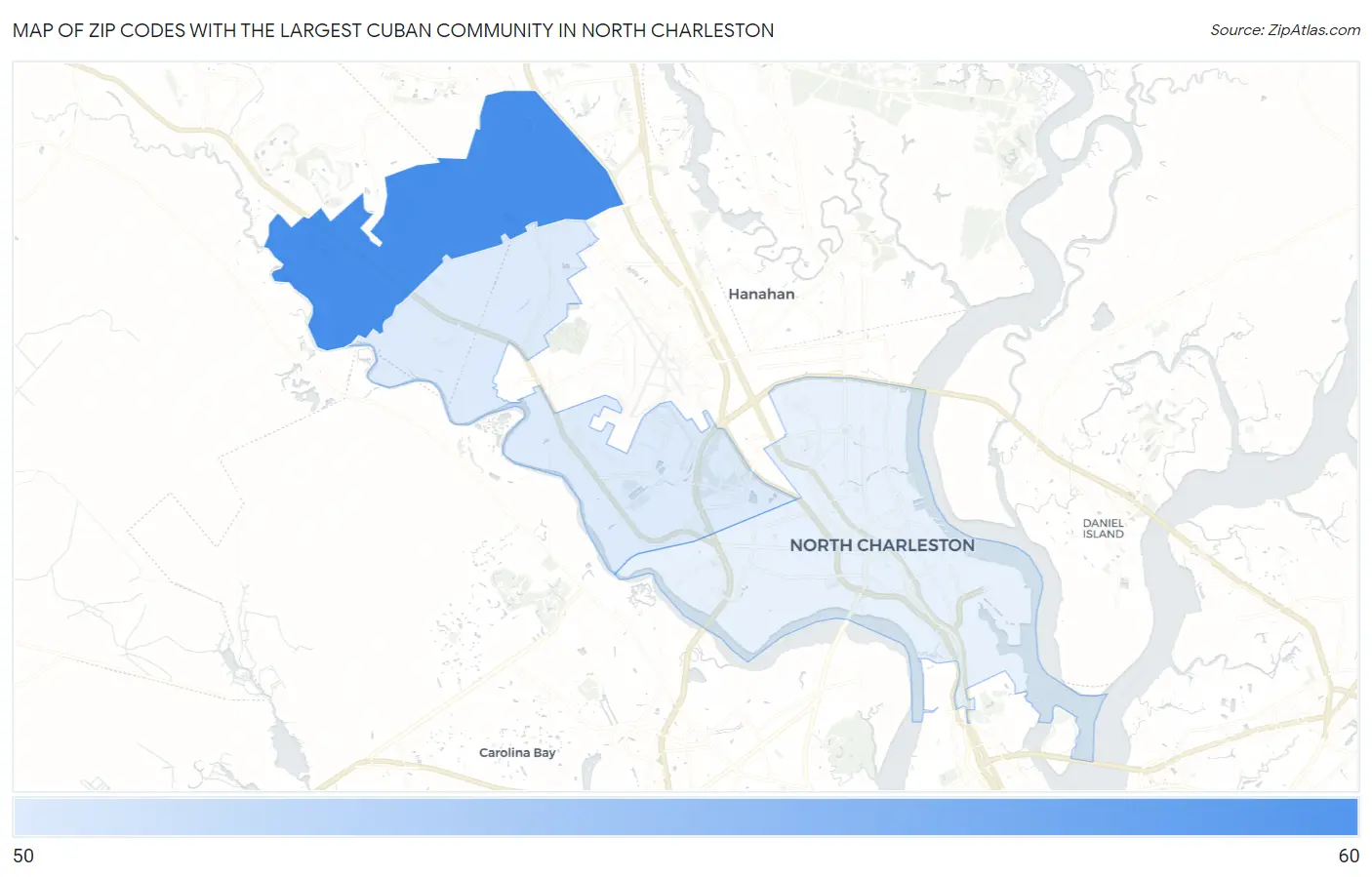 Zip Codes with the Largest Cuban Community in North Charleston Map
