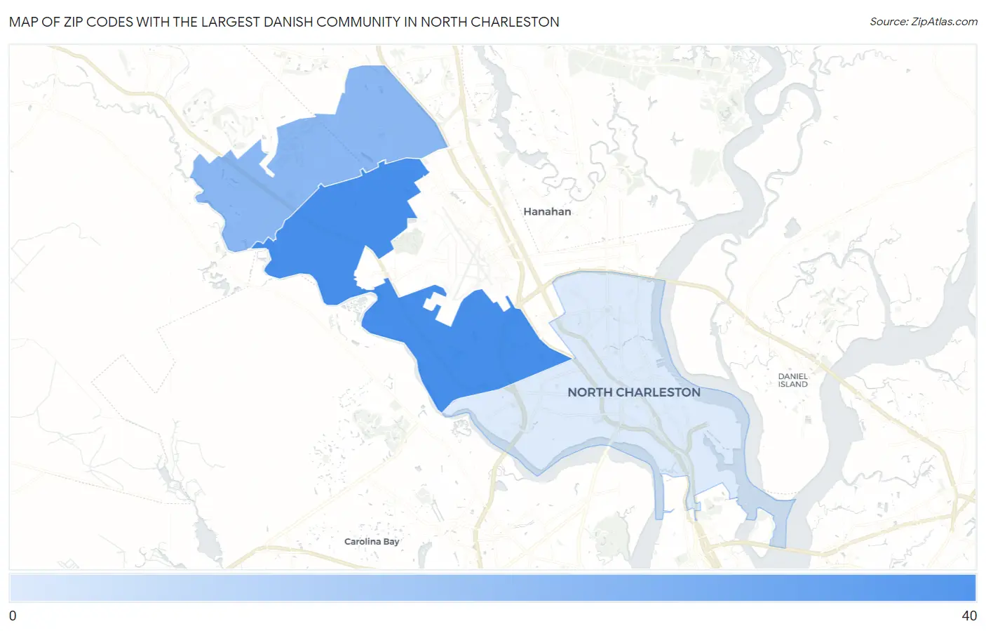 Zip Codes with the Largest Danish Community in North Charleston Map