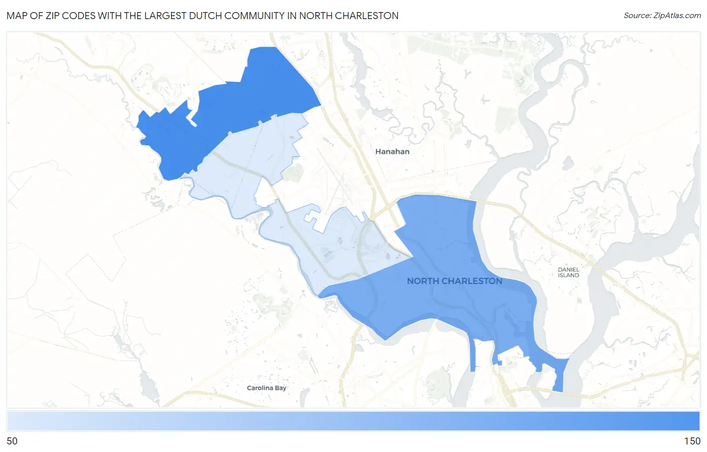 Zip Codes with the Largest Dutch Community in North Charleston Map