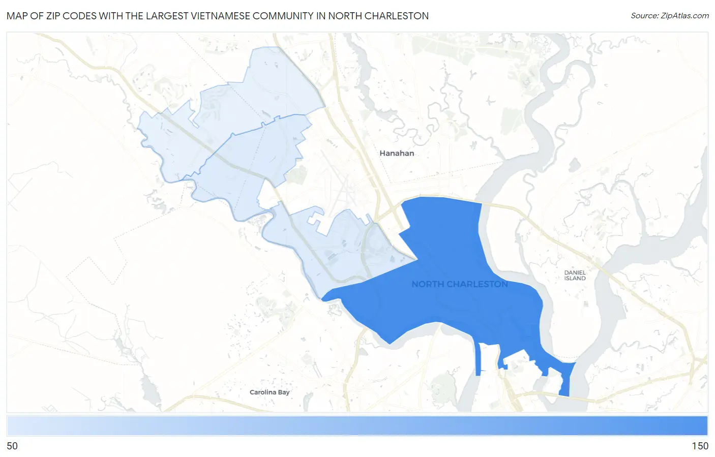 Zip Codes with the Largest Vietnamese Community in North Charleston Map
