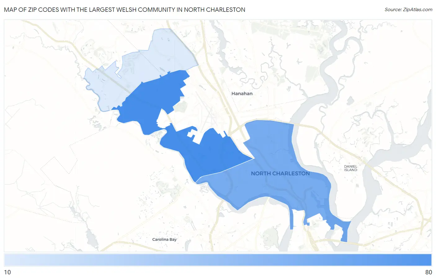 Zip Codes with the Largest Welsh Community in North Charleston Map