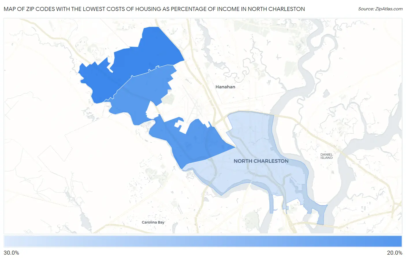 Zip Codes with the Lowest Costs of Housing as Percentage of Income in North Charleston Map