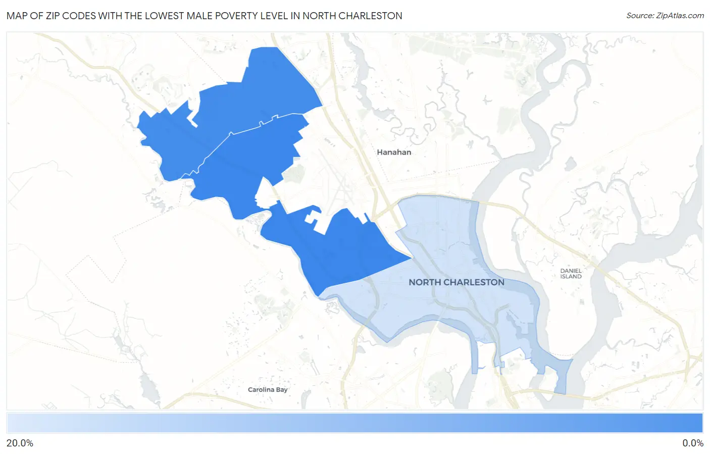 Zip Codes with the Lowest Male Poverty Level in North Charleston Map