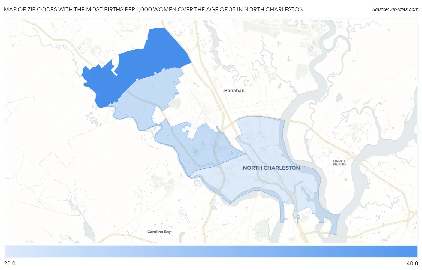 Zip Codes with the Most Births per 1,000 Women Over the Age of 35 in North Charleston Map