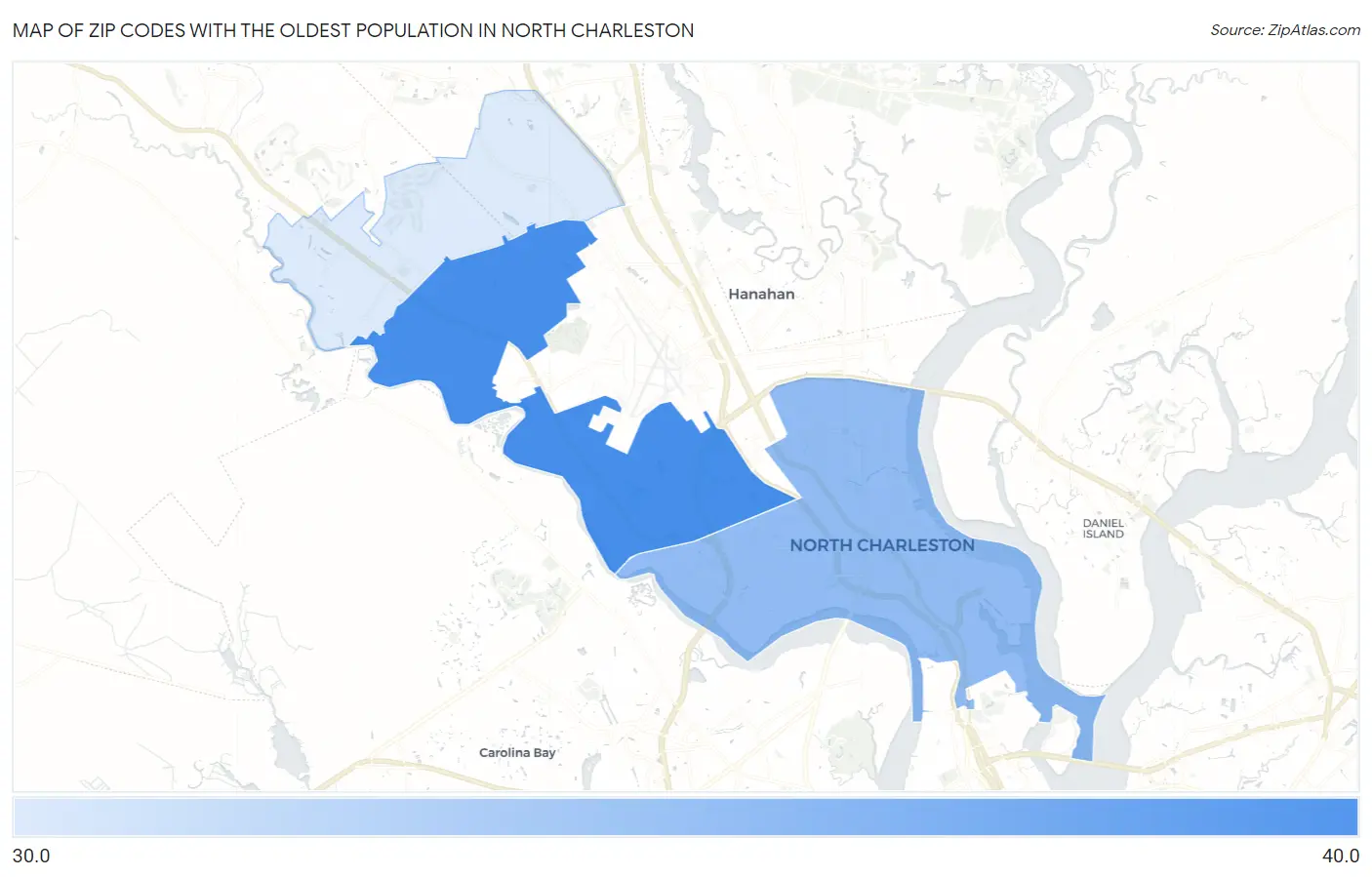 Zip Codes with the Oldest Population in North Charleston Map