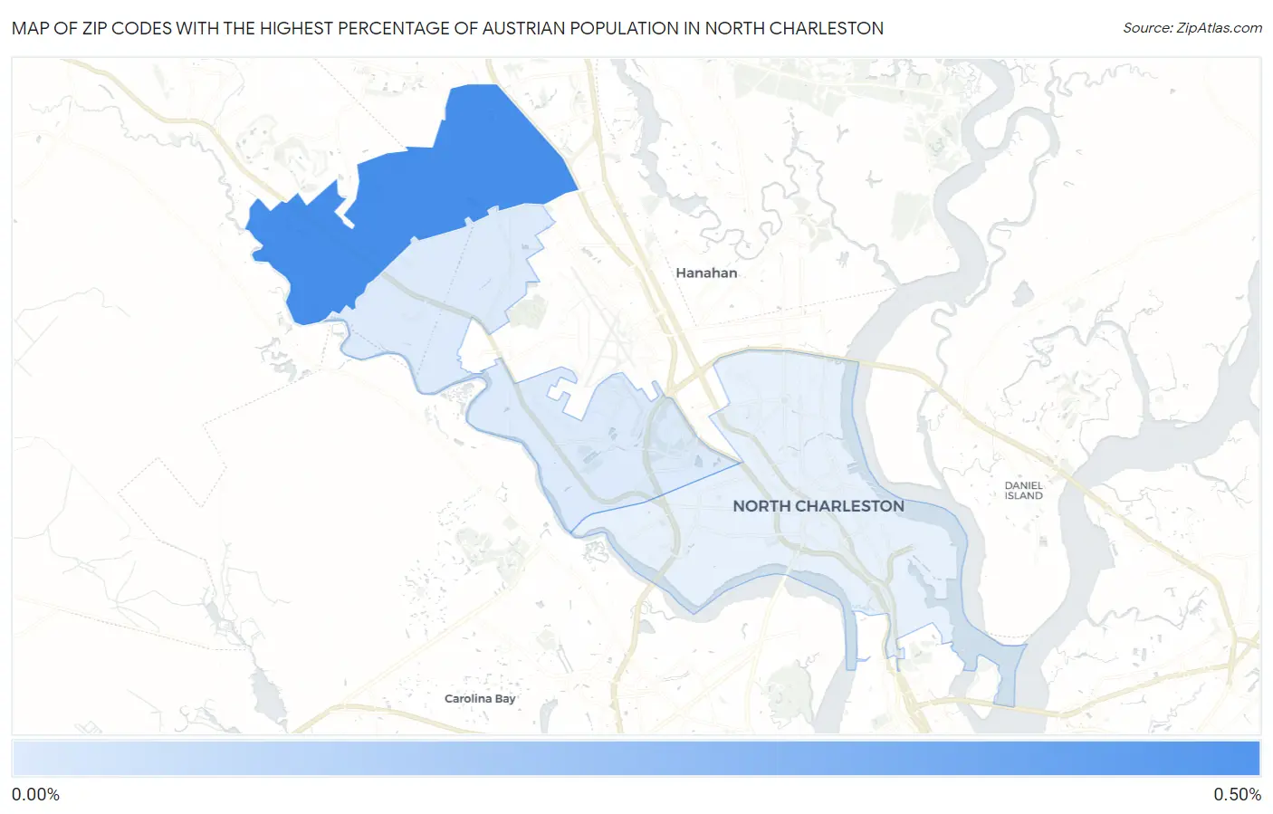Zip Codes with the Highest Percentage of Austrian Population in North Charleston Map