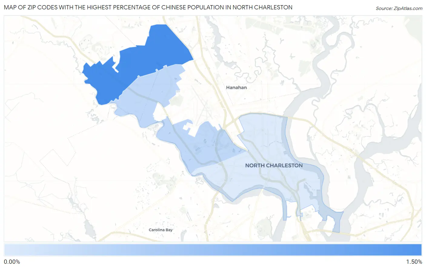 Zip Codes with the Highest Percentage of Chinese Population in North Charleston Map