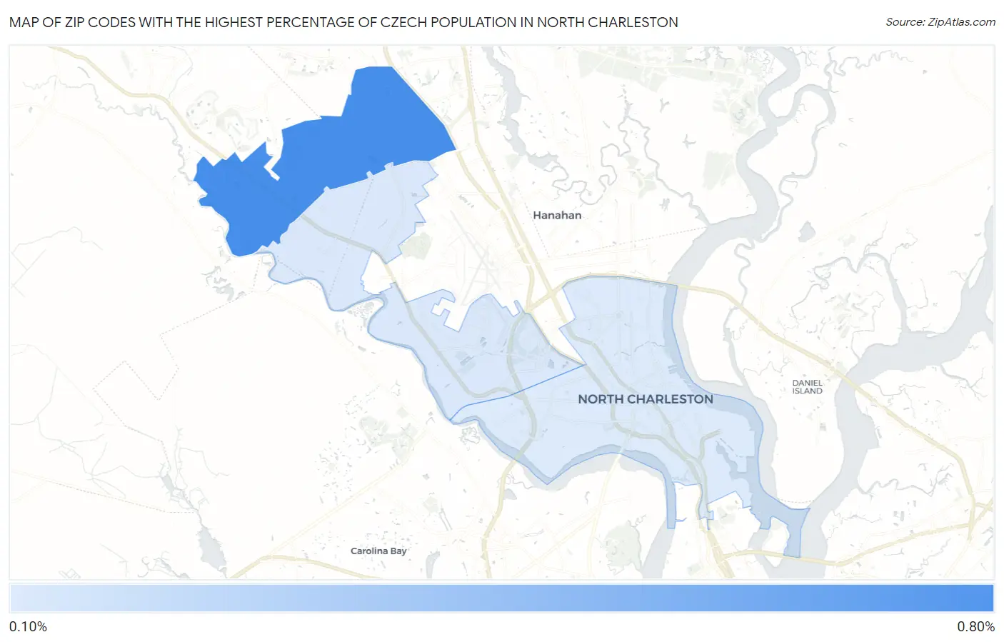 Zip Codes with the Highest Percentage of Czech Population in North Charleston Map