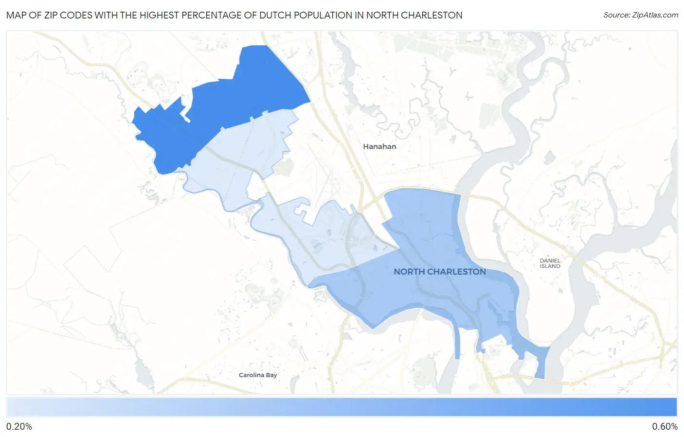 Zip Codes with the Highest Percentage of Dutch Population in North Charleston Map