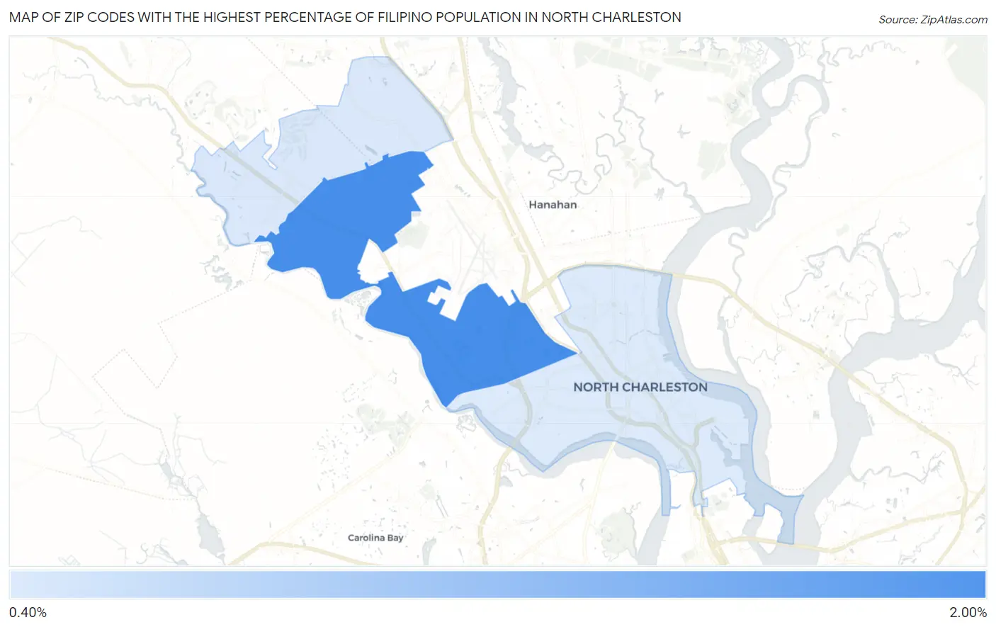 Zip Codes with the Highest Percentage of Filipino Population in North Charleston Map