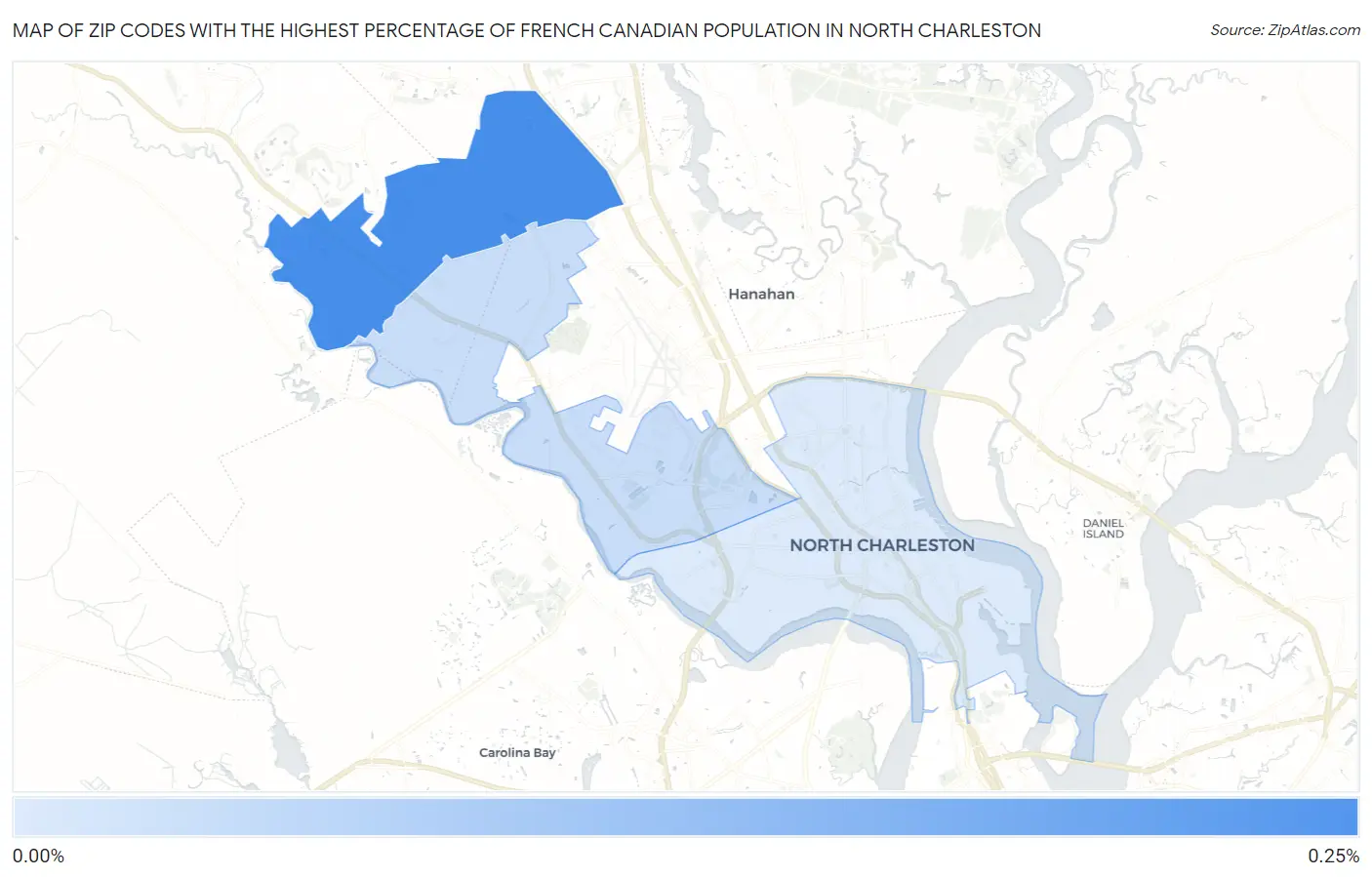 Zip Codes with the Highest Percentage of French Canadian Population in North Charleston Map