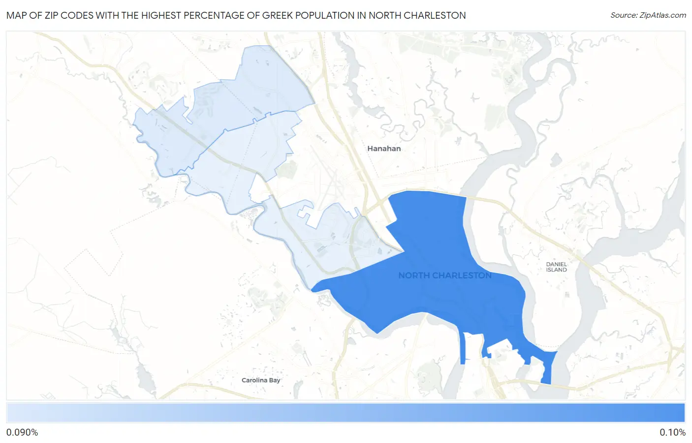 Zip Codes with the Highest Percentage of Greek Population in North Charleston Map