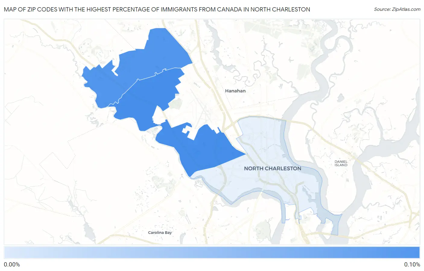 Zip Codes with the Highest Percentage of Immigrants from Canada in North Charleston Map