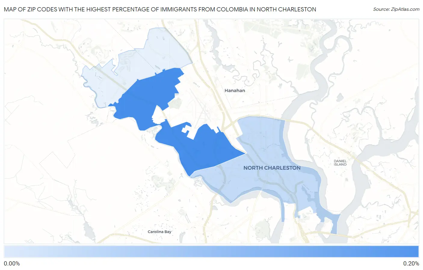 Zip Codes with the Highest Percentage of Immigrants from Colombia in North Charleston Map