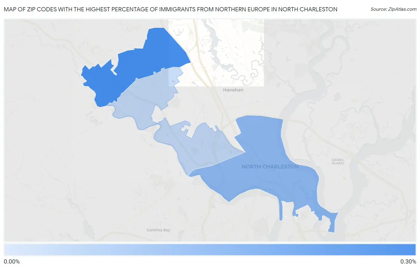 Zip Codes with the Highest Percentage of Immigrants from Northern Europe in North Charleston Map