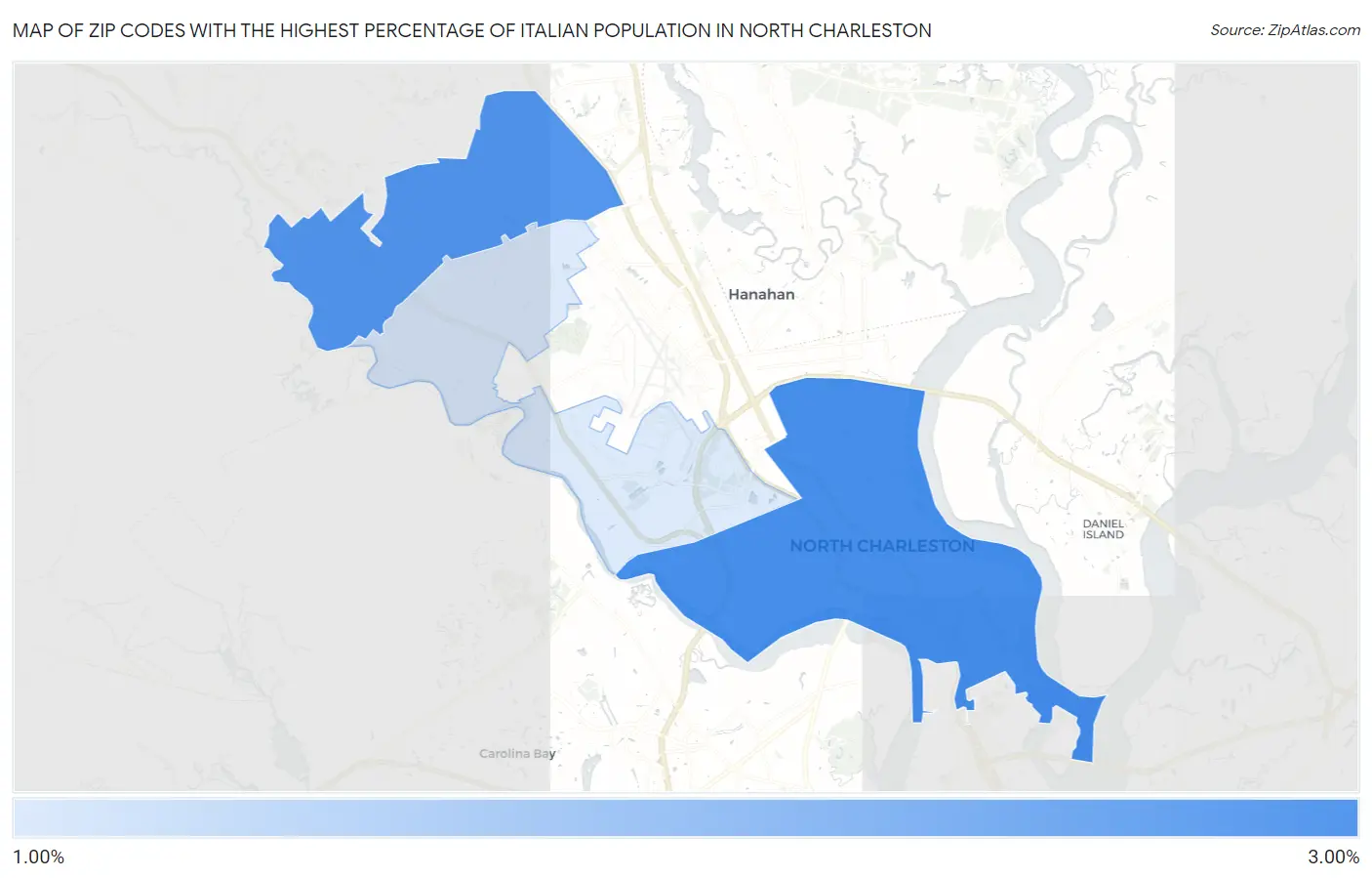 Zip Codes with the Highest Percentage of Italian Population in North Charleston Map