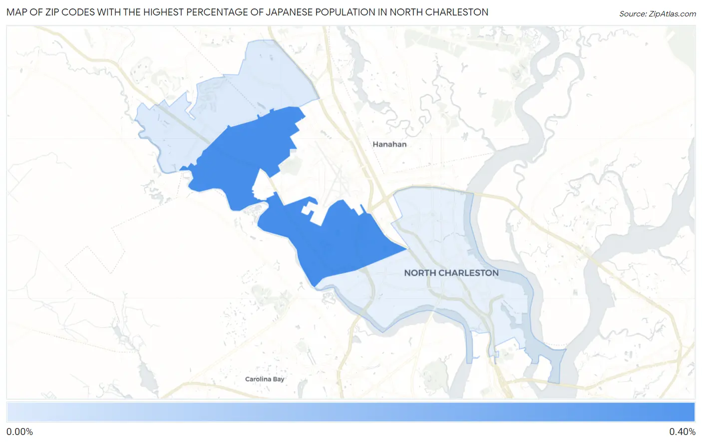 Zip Codes with the Highest Percentage of Japanese Population in North Charleston Map