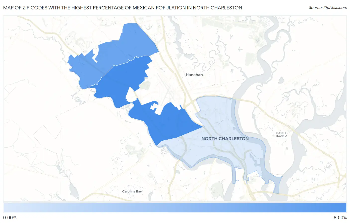 Zip Codes with the Highest Percentage of Mexican Population in North Charleston Map