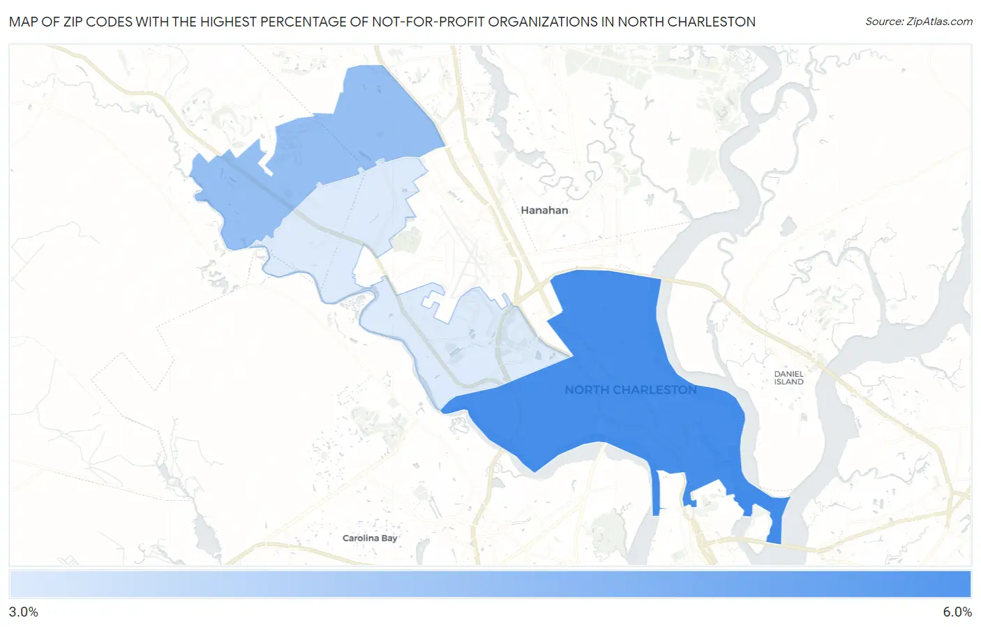 Zip Codes with the Highest Percentage of Not-for-profit Organizations in North Charleston Map