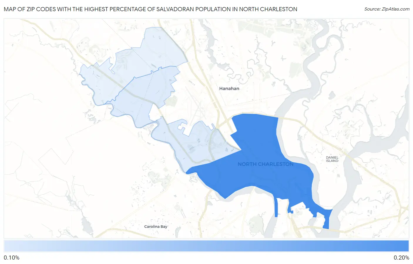 Zip Codes with the Highest Percentage of Salvadoran Population in North Charleston Map