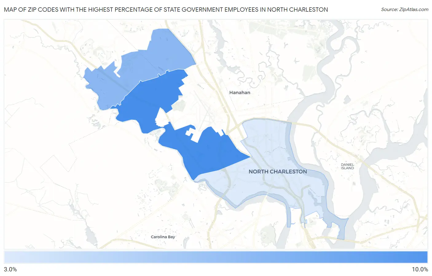 Zip Codes with the Highest Percentage of State Government Employees in North Charleston Map