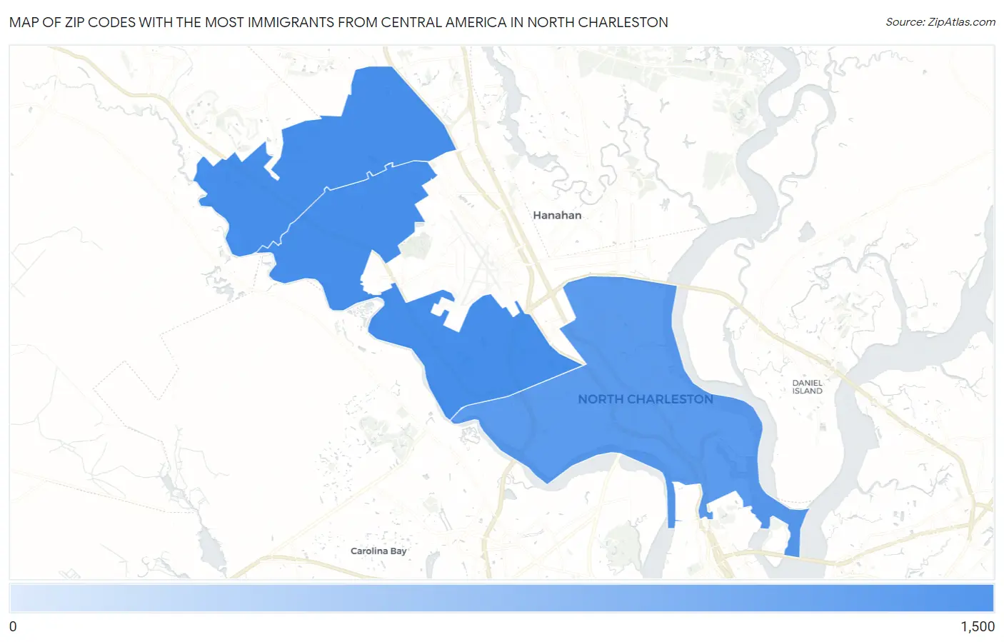 Zip Codes with the Most Immigrants from Central America in North Charleston Map