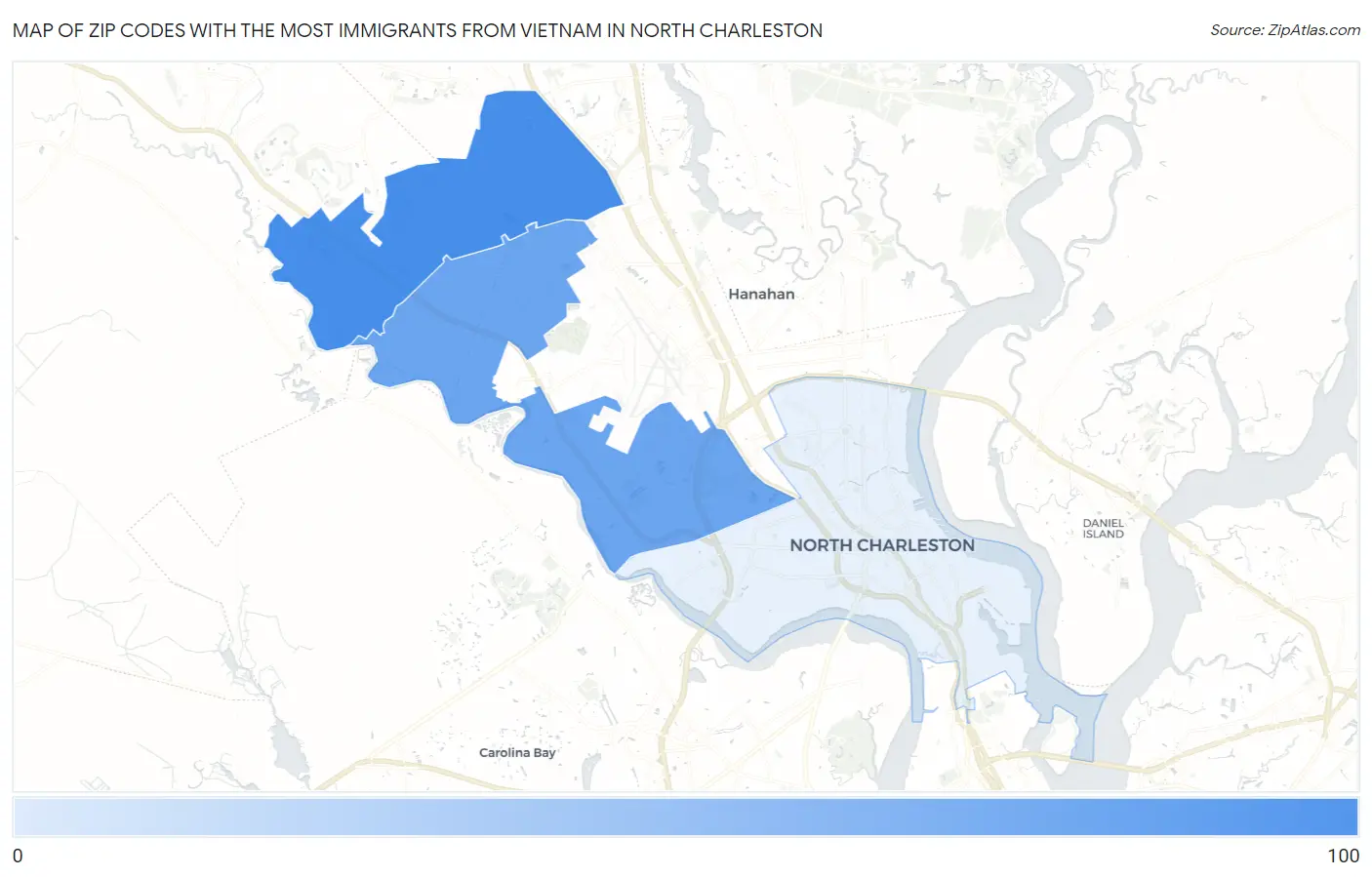 Zip Codes with the Most Immigrants from Vietnam in North Charleston Map