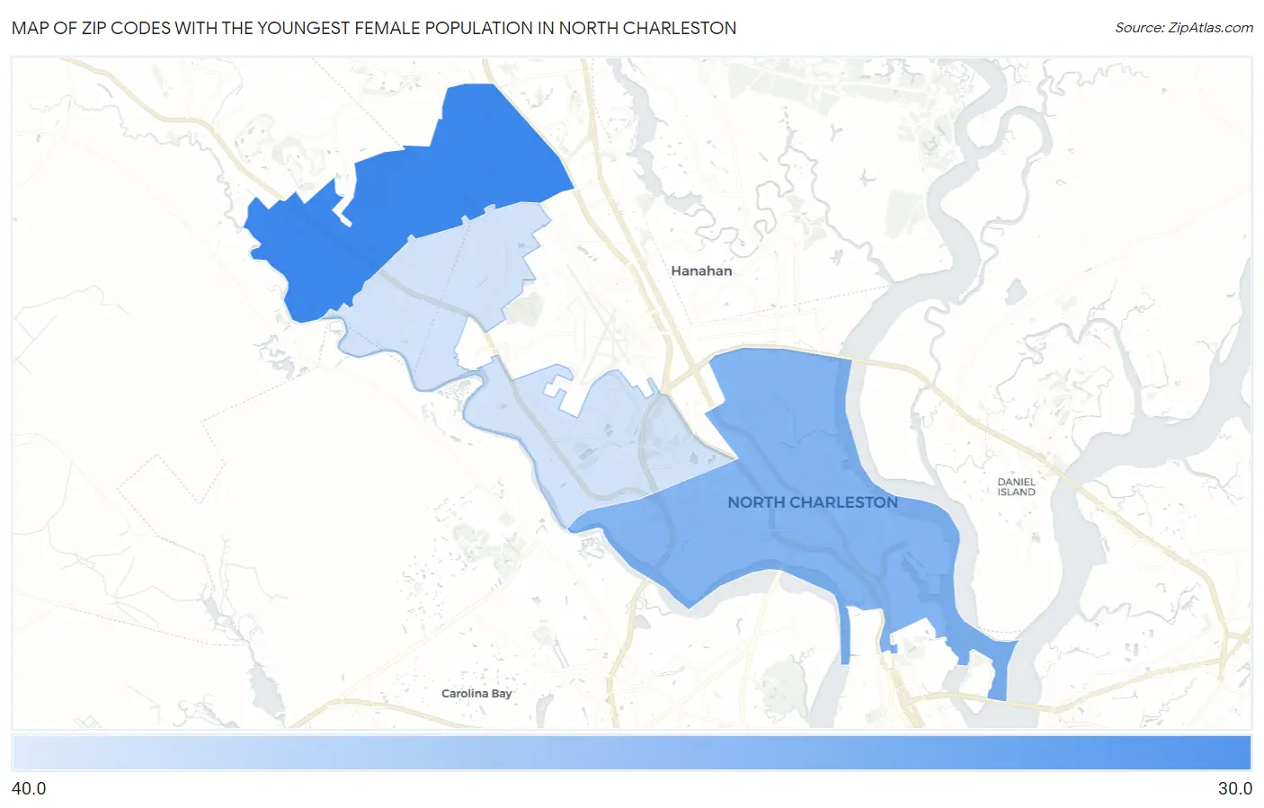 Zip Codes with the Youngest Female Population in North Charleston Map