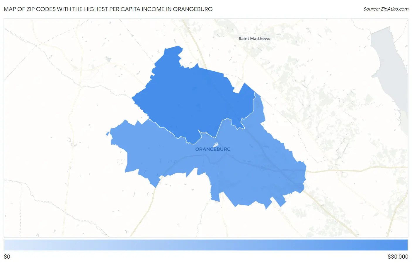 Zip Codes with the Highest Per Capita Income in Orangeburg Map