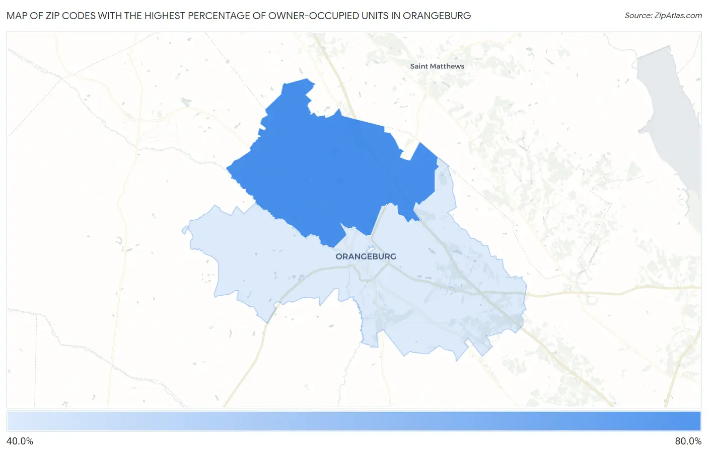 Zip Codes with the Highest Percentage of Owner-Occupied Units in Orangeburg Map