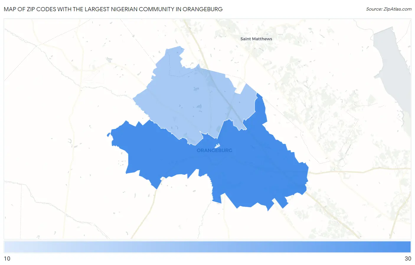 Zip Codes with the Largest Nigerian Community in Orangeburg Map