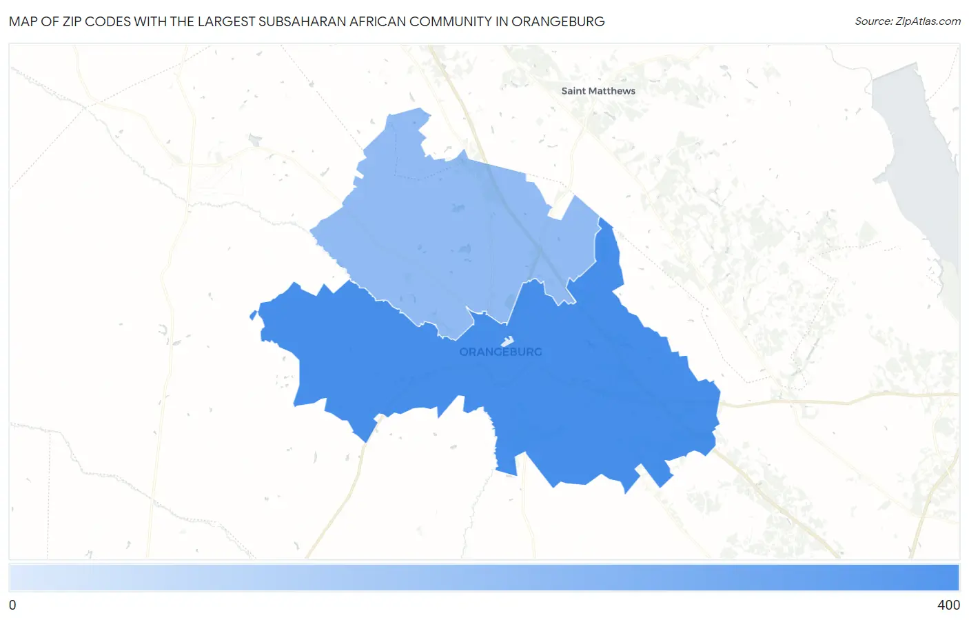 Zip Codes with the Largest Subsaharan African Community in Orangeburg Map