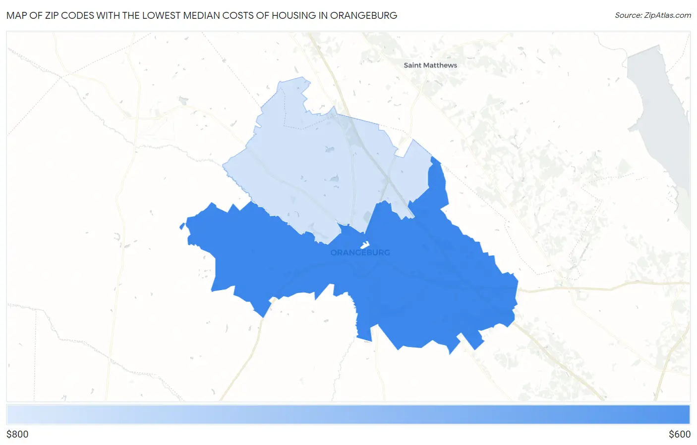 Zip Codes with the Lowest Median Costs of Housing in Orangeburg Map