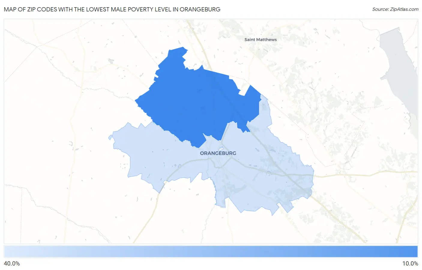 Zip Codes with the Lowest Male Poverty Level in Orangeburg Map