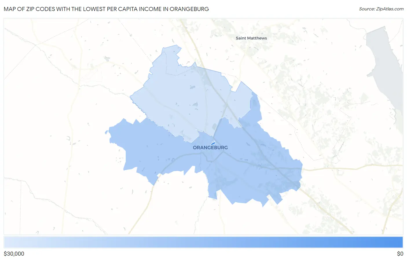 Zip Codes with the Lowest Per Capita Income in Orangeburg Map
