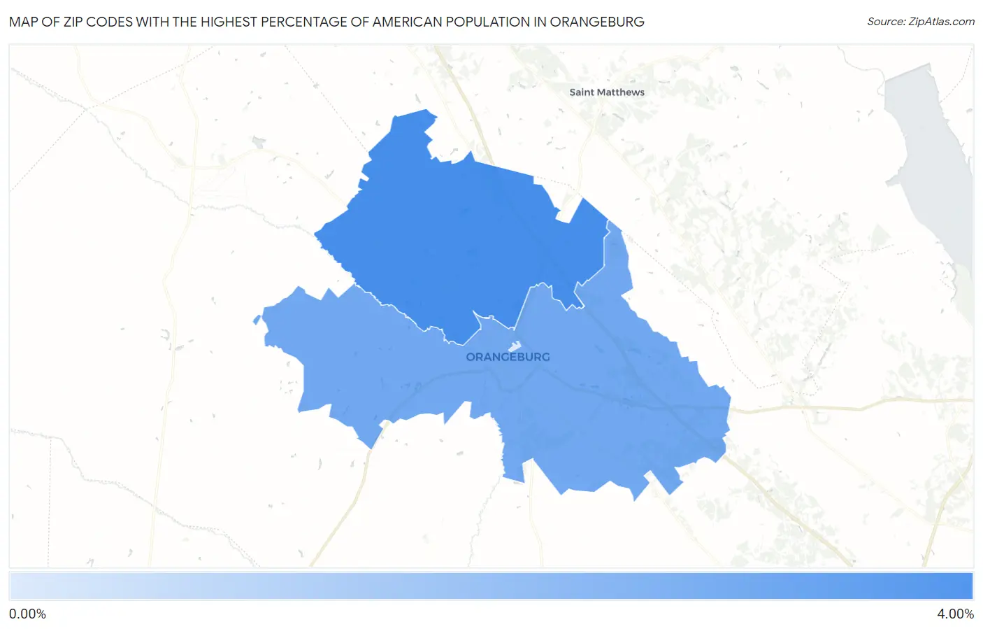 Zip Codes with the Highest Percentage of American Population in Orangeburg Map