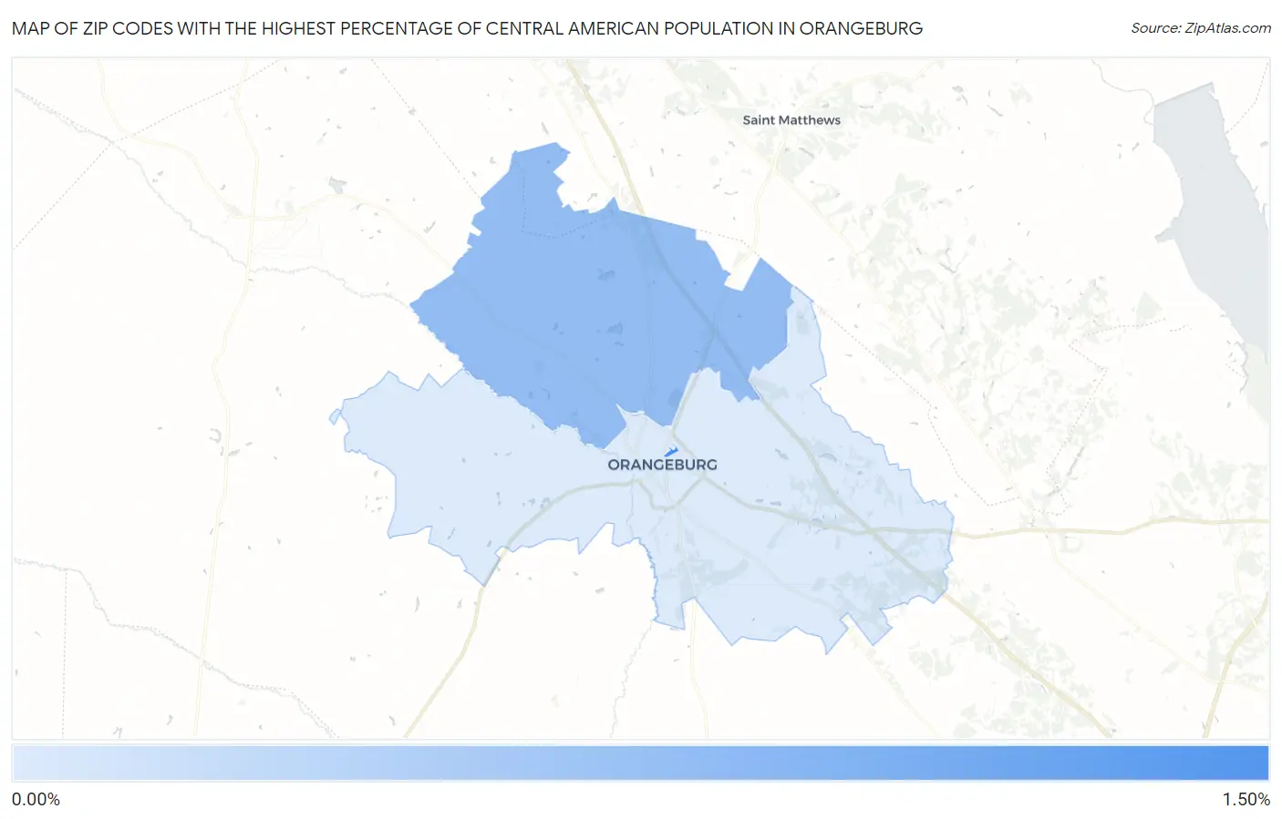 Zip Codes with the Highest Percentage of Central American Population in Orangeburg Map